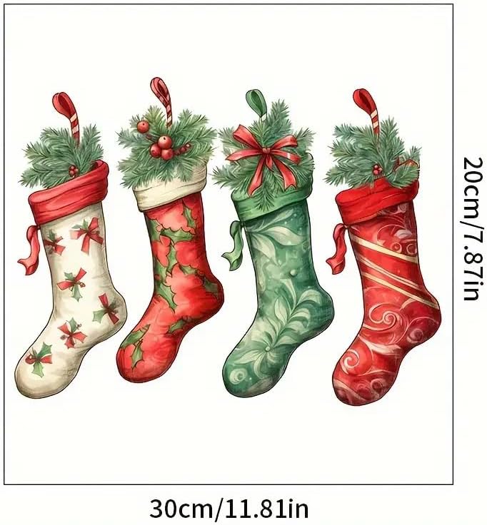 DIDOSOFT Christmas Stocking Toilet Cover Sticker Decals,Fish Bird Flower Leaf Waterproof Toilet Lid Tank Seat Decals Cistern Self-Adhesive Bathroom Wall Sticker - Image 5